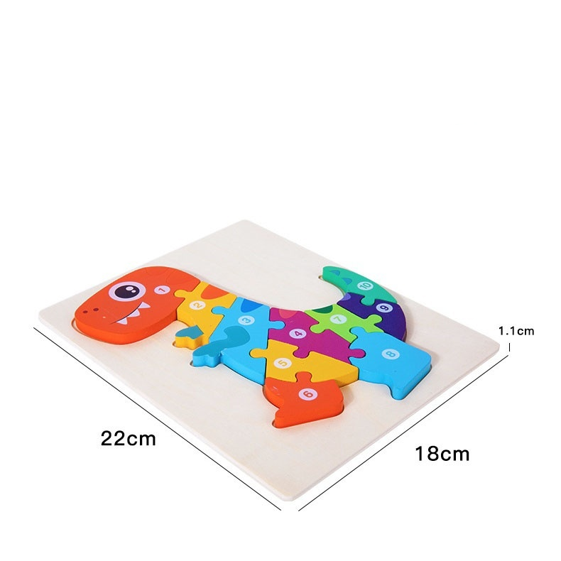 Quebra-Cabeça de Dino 3D em Madeira - Brinquedo Educativo Montessori para Bebês e Crianças Pequenas