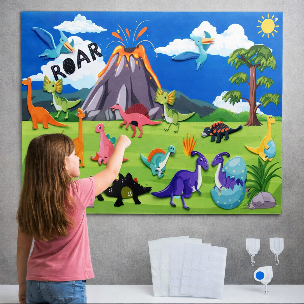 Painel de Histórias em Feltro 3D Dinossauro – Imaginação, Linguagem e Interação