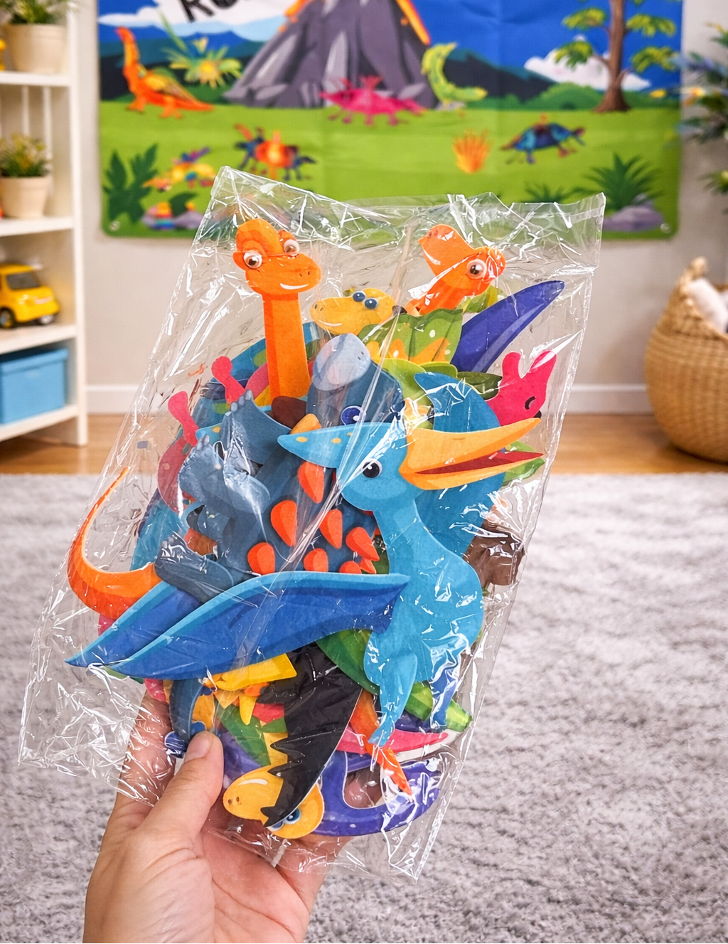 Painel de Histórias em Feltro 3D Dinossauro – Imaginação, Linguagem e Interação