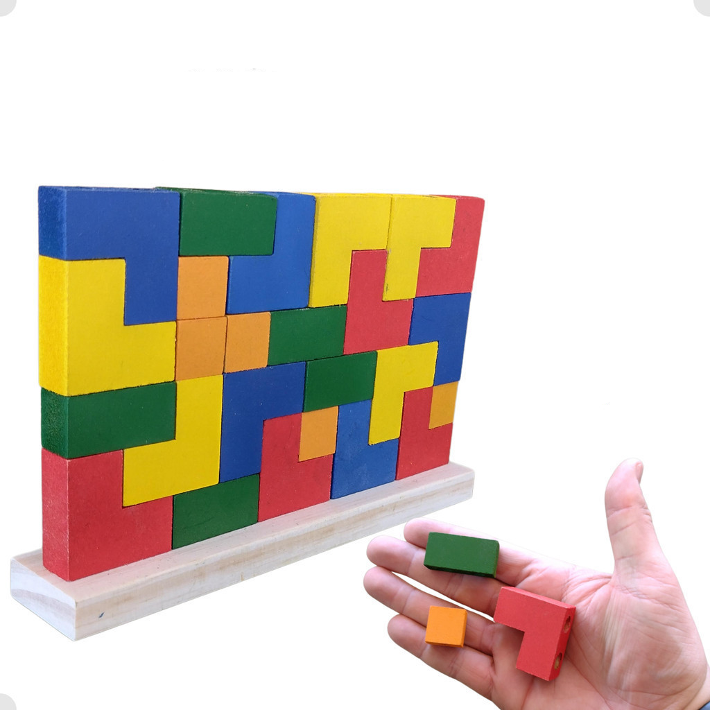 Blocos De Encaixe Vertical Junior Tetris em Madeira 25 Peças Tamanho Pequeno Brinquedo Educativo