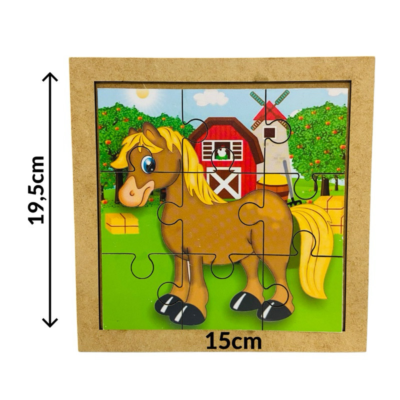 Kit 10 Quebra Cabeça em Mdf 9 Peças Jogo Pedagógico Infantil Lúdico Educativo