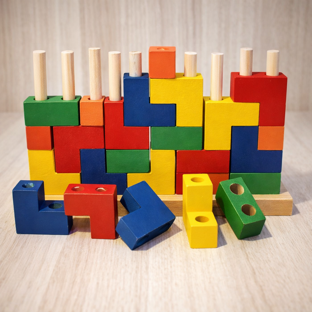 Blocos de Encaixe Vertical Tetris Junior em Madeira